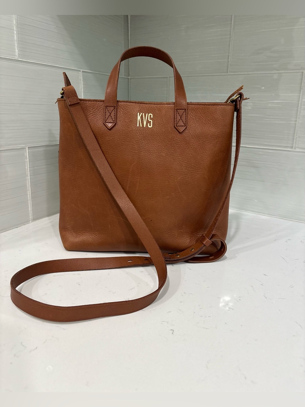 Madewell Small Zip-Top Transport Tote English Root Leather Crossbody Bag